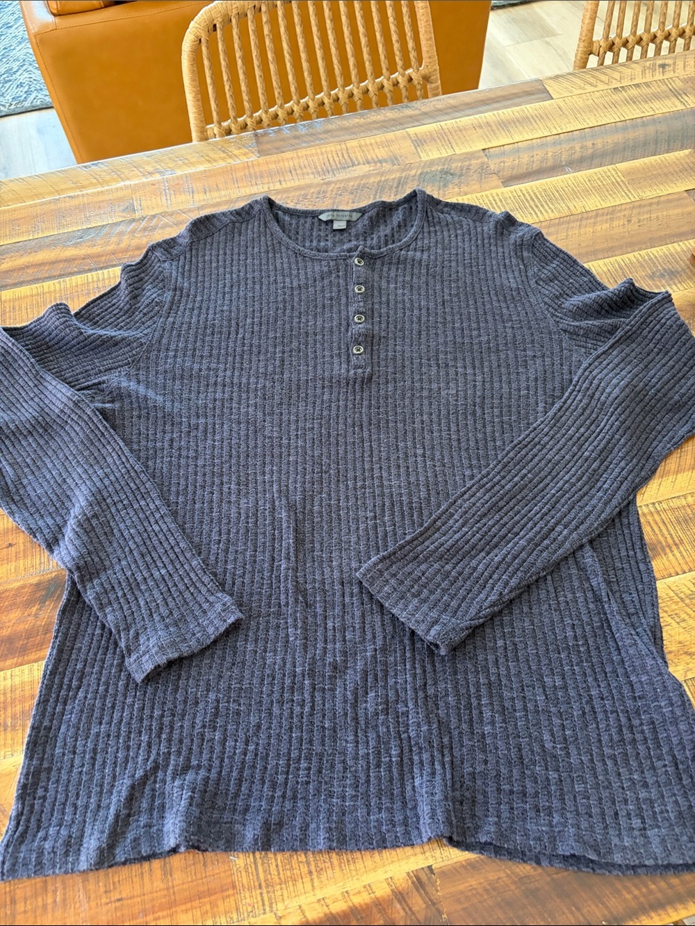 John Varvatos Linen Henley Mens xl navy Ribbed Long Sleeve Star USA